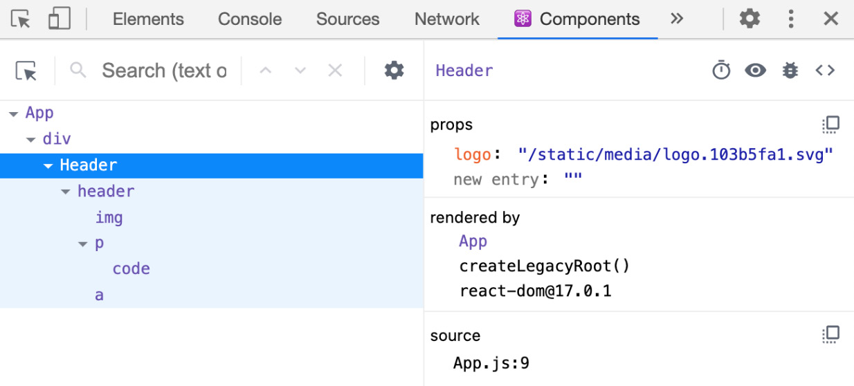 Figure 2.2 – The React Developer Tools
