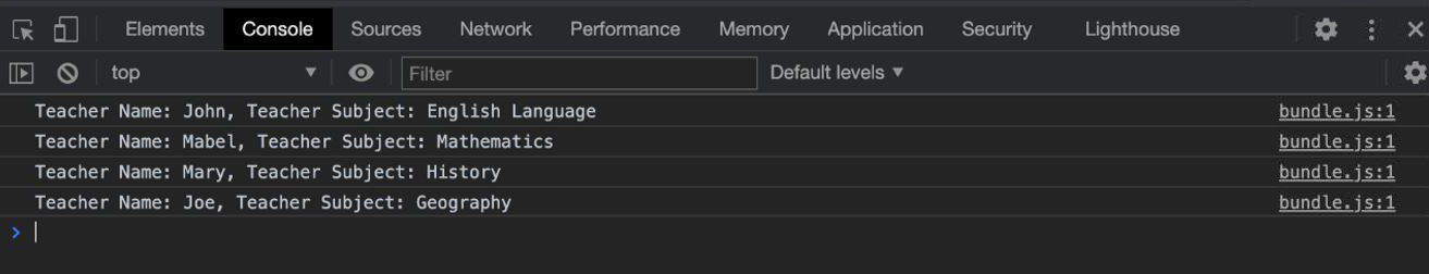 Figure 1.3 – index.js output in the browser console
