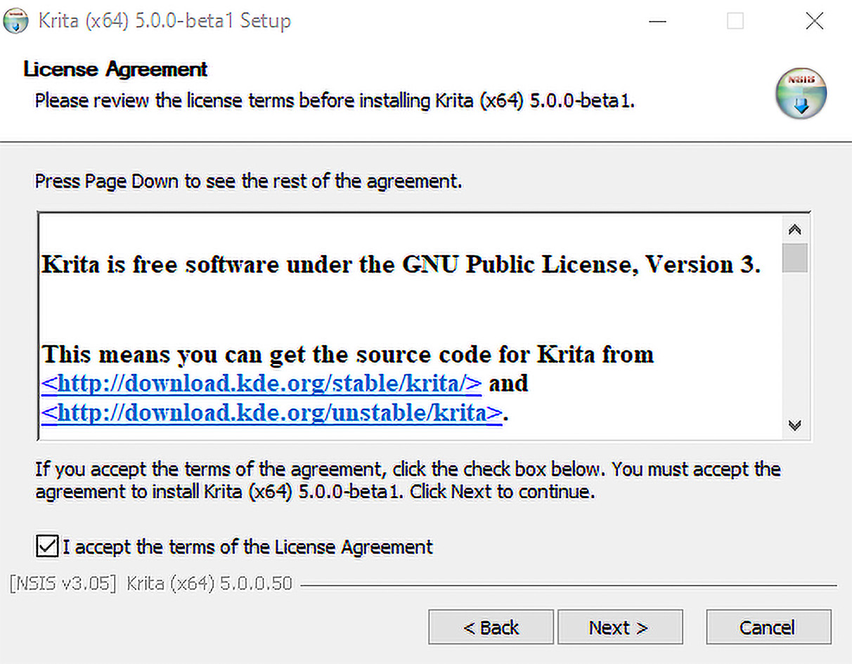 Figure 1.7 – Krita's EULA prompt
