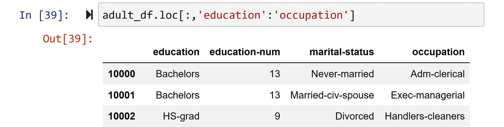 Figure 1.21 – Example of slicing a Pandas DataFrame
