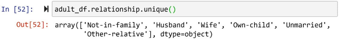 Figure 1.33 – Example of using the .unique() function to get to know a dataset
