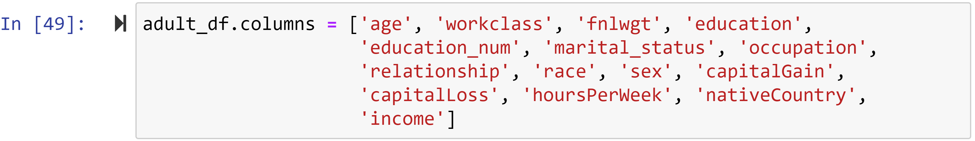 Figure 1.30 – Example of updating the column titles of a DataFrame