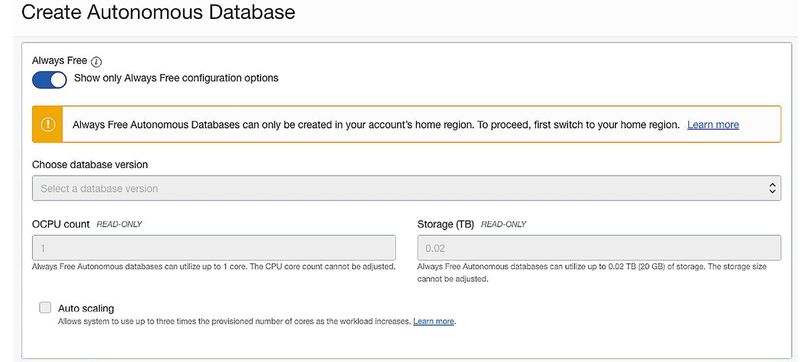 Figure 1.1 – The Always Free ADB option during deployment
