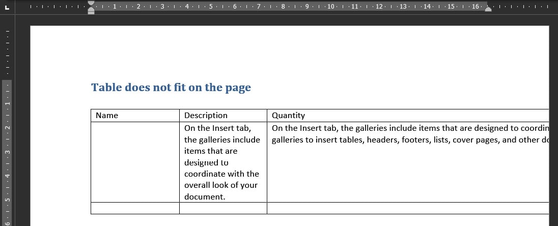 Figure 1.1 – Table exceeding document width 
