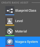 Figure 1.1: Creating a Niagara System using the right-click pop-up menu in the Content Browser
