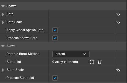 Figure 1.11: The Spawn Module properties in the Details panel
