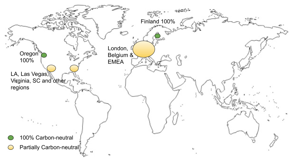 Figure 1.1 – The Google Workspace data centers, as of the second half of 2021, indicating the current progress toward carbon-neutral sustainability
