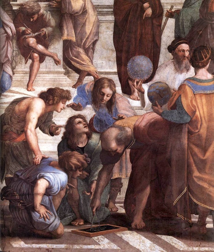 Figure 1.13 – Euclid with other Greek mathematicians in Raphael's School of Athens
