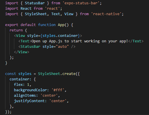 Figure 2.2 – Code in the App.js file
