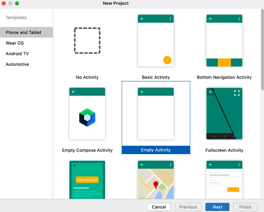 Figure 1.6 – Selecting project type
