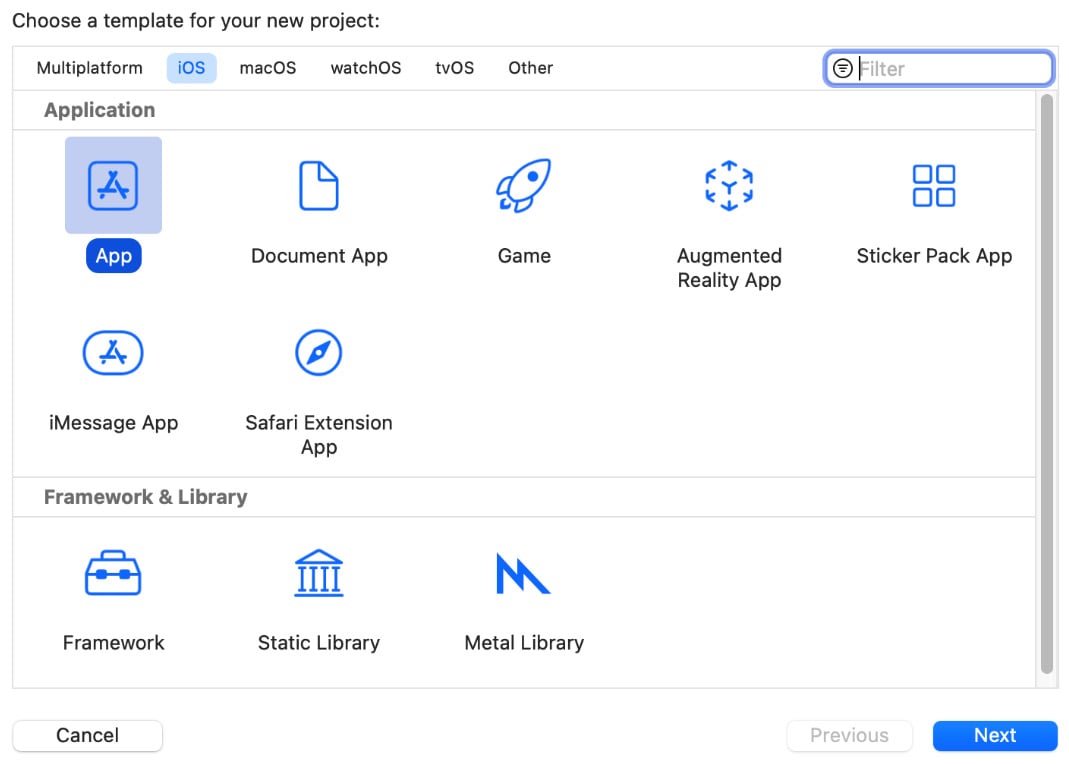 Figure 1.15 – Selecting the project template