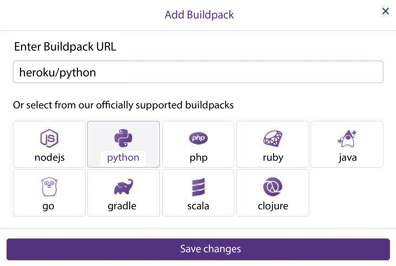 Figure 1.8 – Heroku buildpack choices
