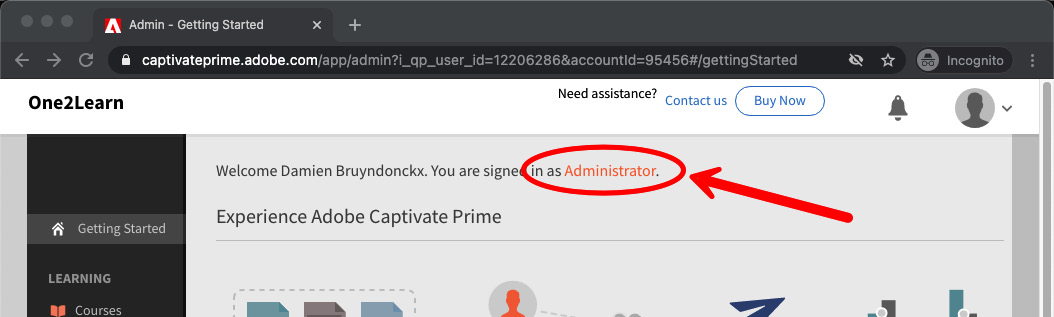 Figure 1.2 – By default, you are signed in as an administrator
