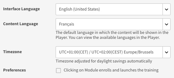 Figure 1.3 – Interface Language and Content Language drop-down lists in the Profile Settings dialog box