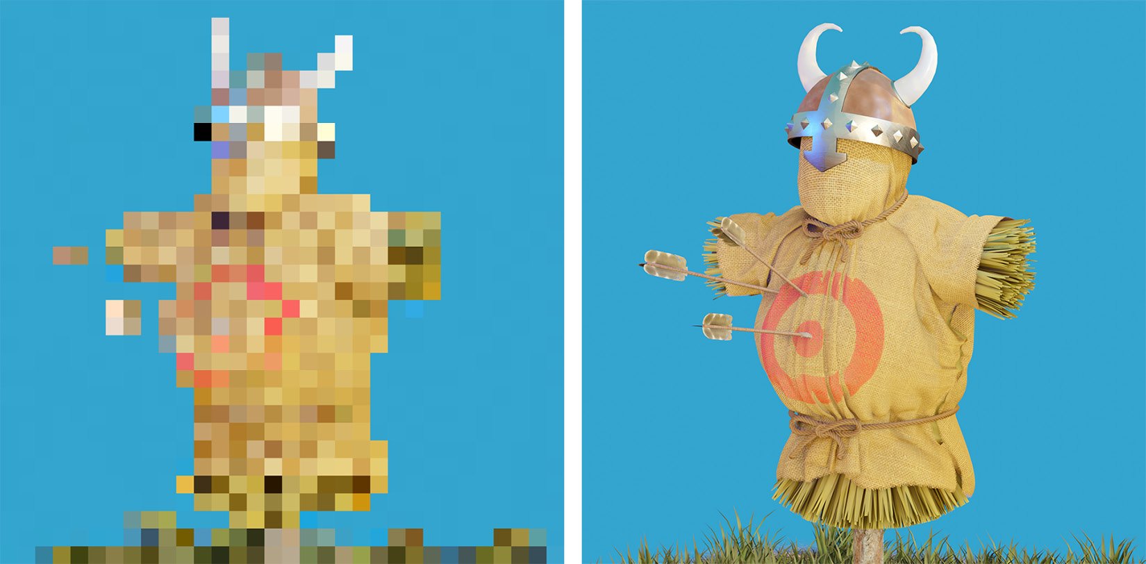 Figure 2.20 – A low-resolution image with 32 x 32 pixels on the left-hand side versus a high-resolution image with 1024 x 1024 pixels on the right-hand side
