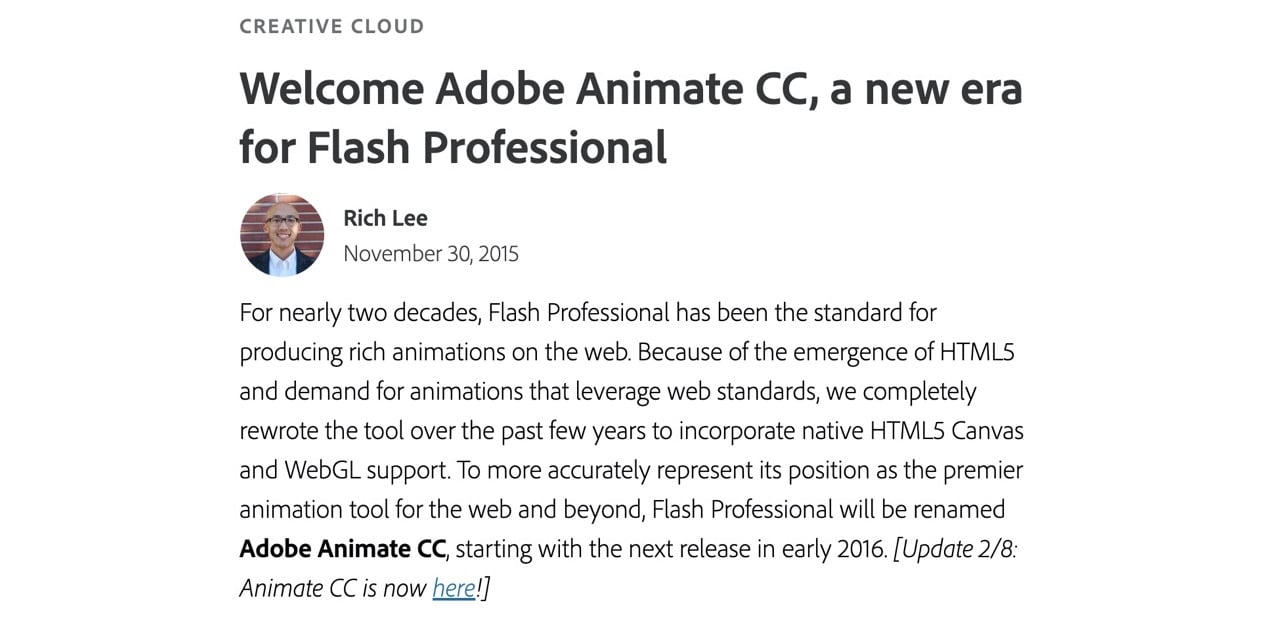 Figure 1.2 – Adobe Animate is announced
