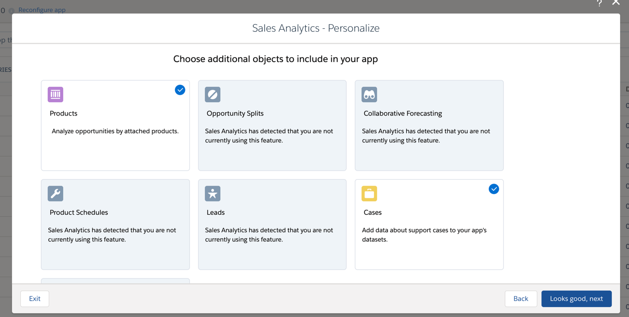 Figure 2.18 – Choosing additional objects for the analytics app
