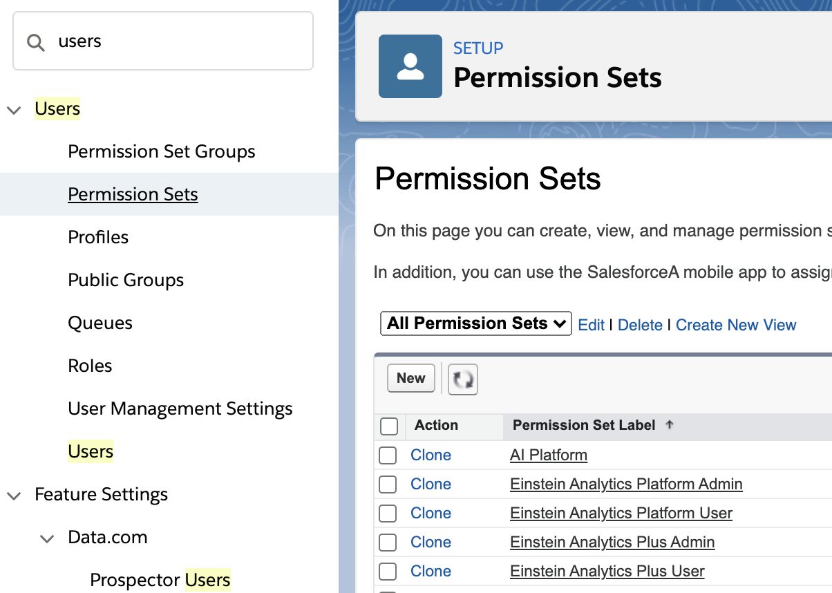 Figure 2.21 – Various TCRM permission sets, accessed via Setup/Users/Permission Sets