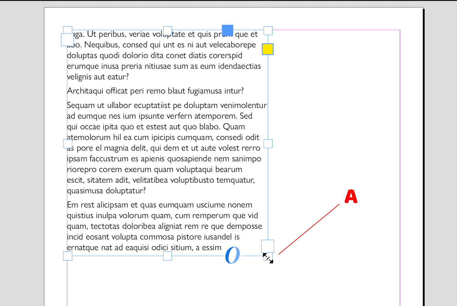 Figure 2.3: A text frame selected and ready to be resized