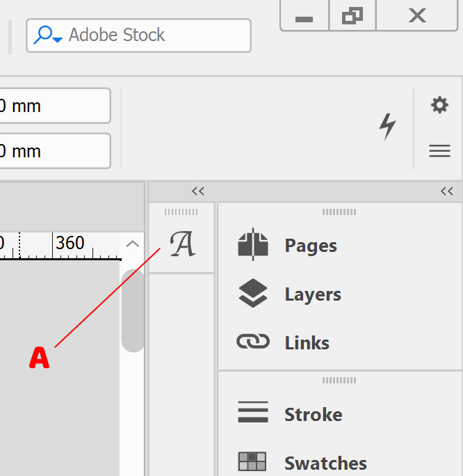 Figure 2.7: Glyphs panel docked for quick and easy access