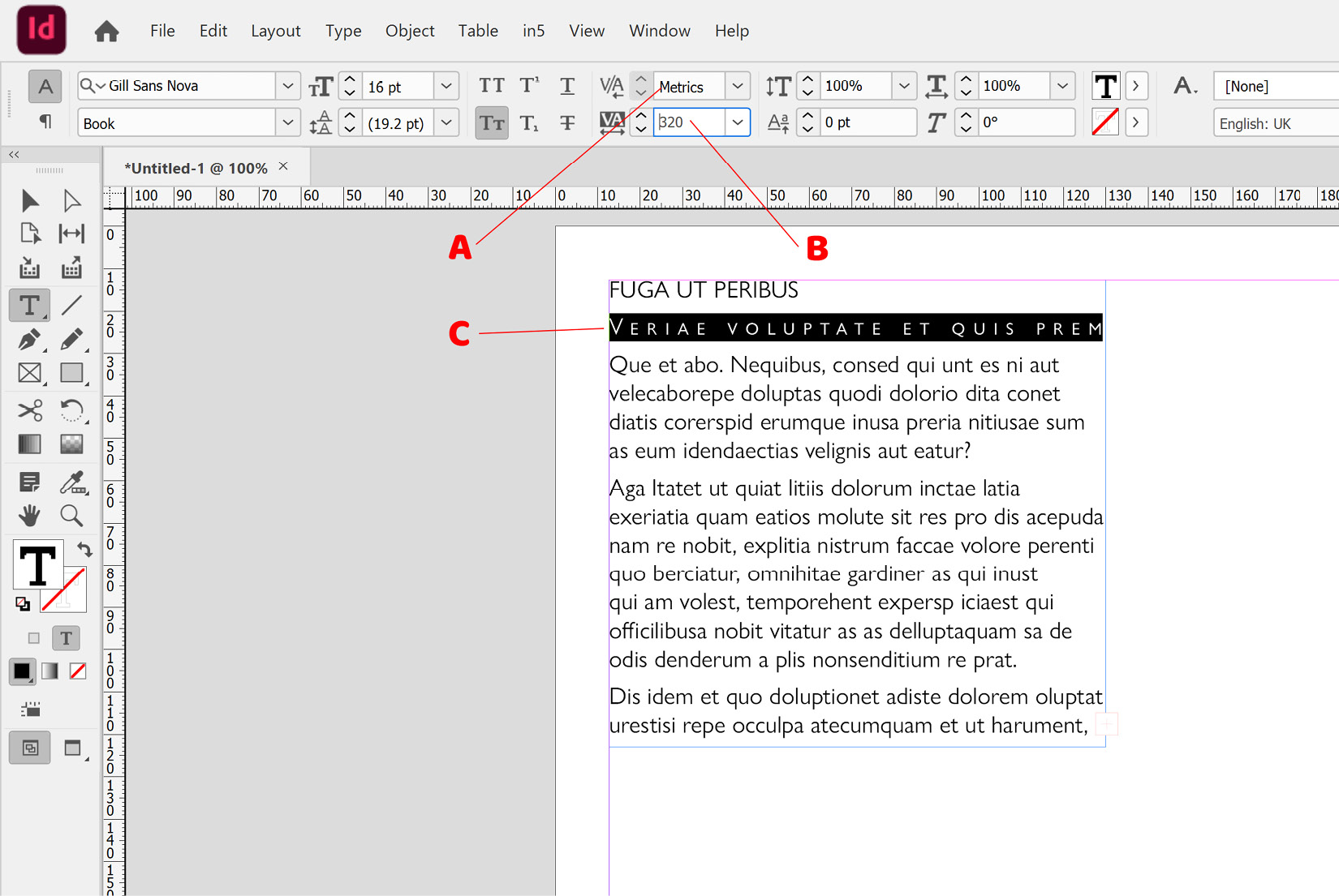 Figure 2.14: Controlling kerning and tracking in InDesign