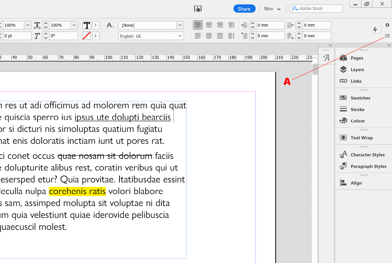 Figure 2.18: Alternative method of accessing strikethrough and underline options