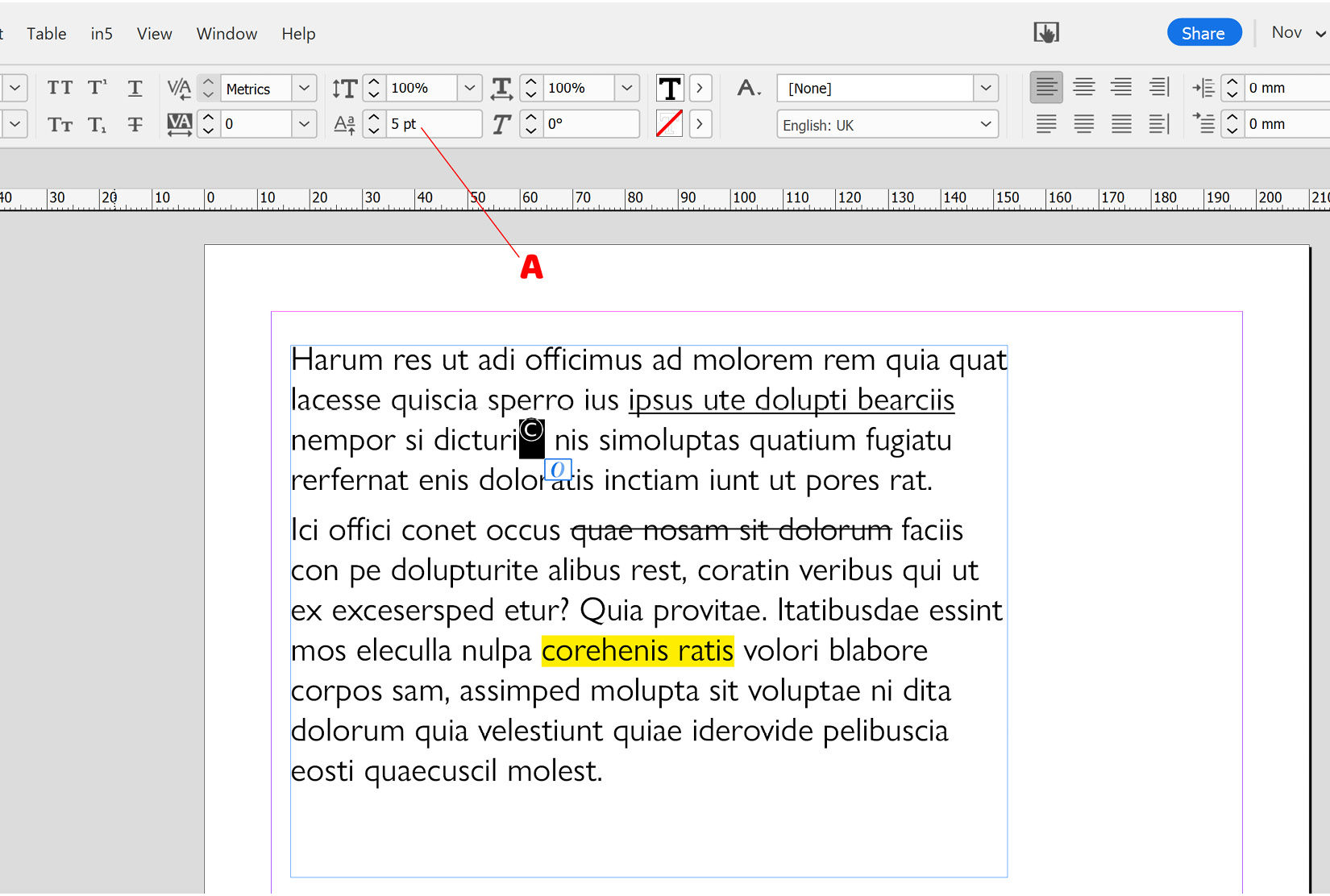 Figure 2.19: Baseline Shift option on the Control panel