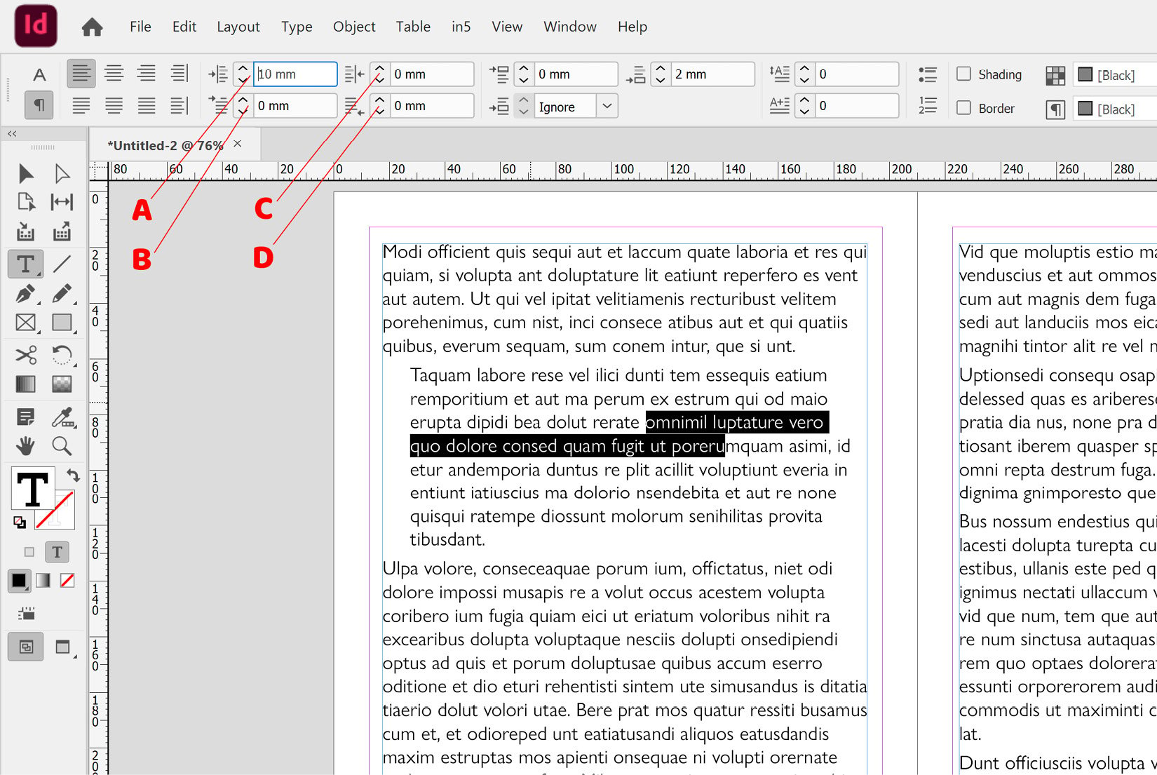 Figure 2.23: Paragraph indent options in InDesign