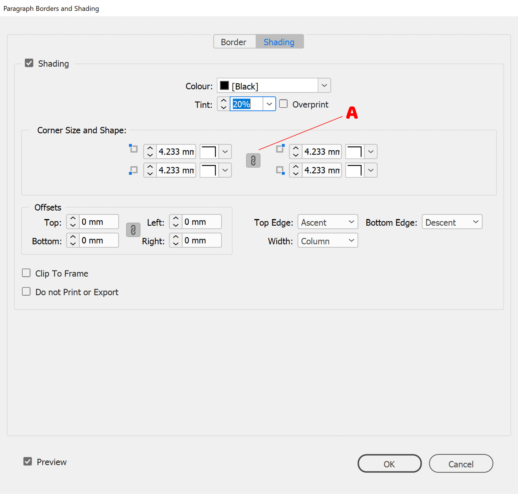 Figure 2.28: Paragraph shading options in InDesign