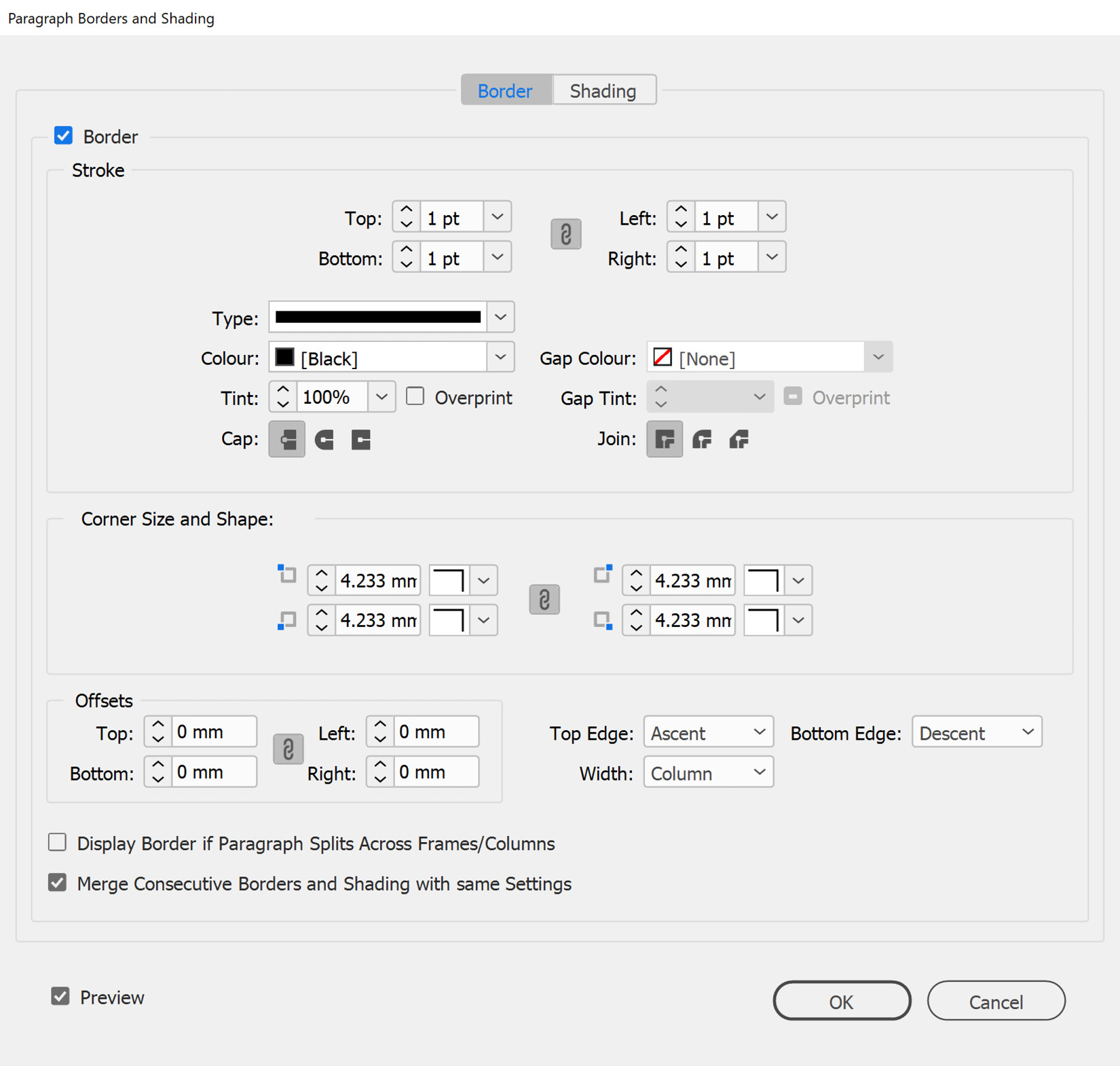 Figure 2.29: Paragraph Border and Shading options