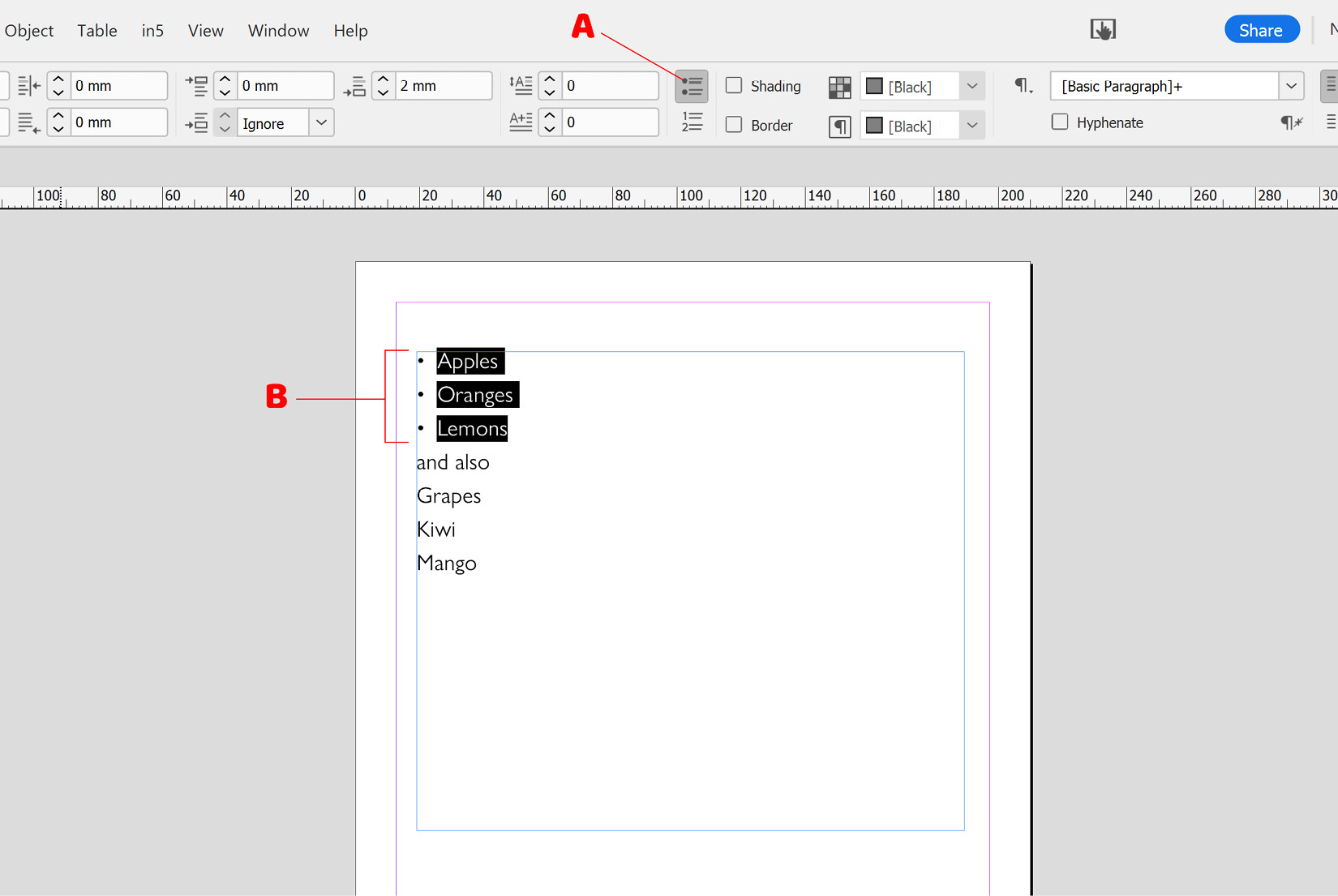 Figure 2.32: Bullets applied in InDesign