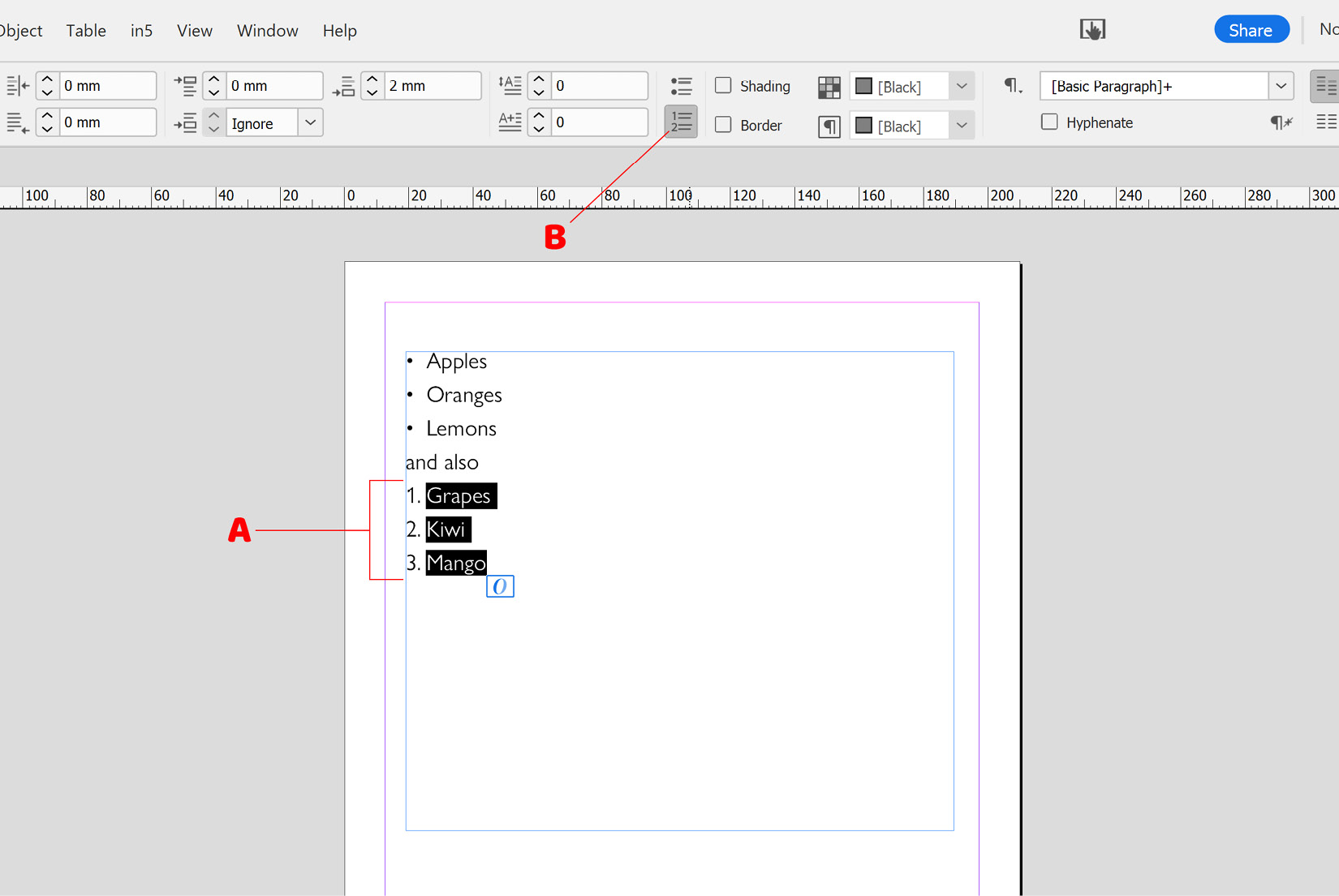 Figure 2.33: Numbered list applied in InDesign