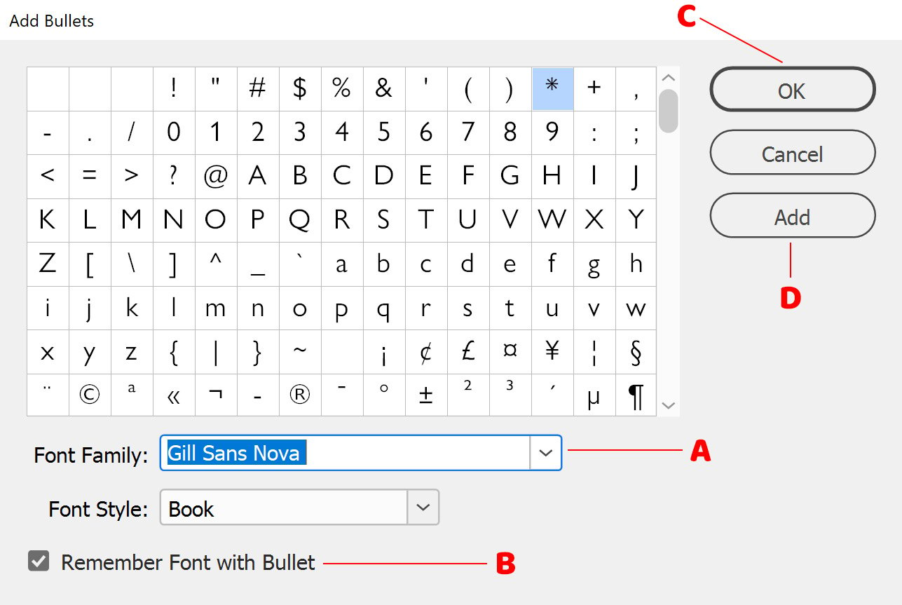 Figure 2.35: Add Bullets dialog box