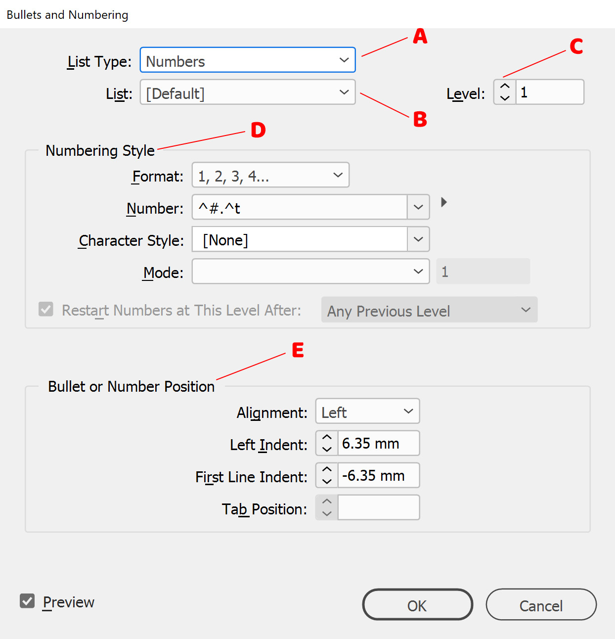 Figure 2.36: Bullets and Numbering dialog box with numbered list options