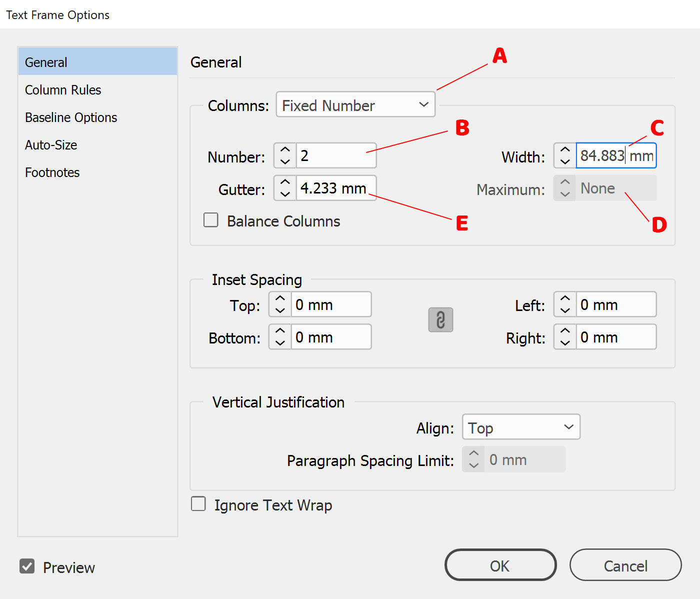 Figure 2.42: Text Frame Options dialog box