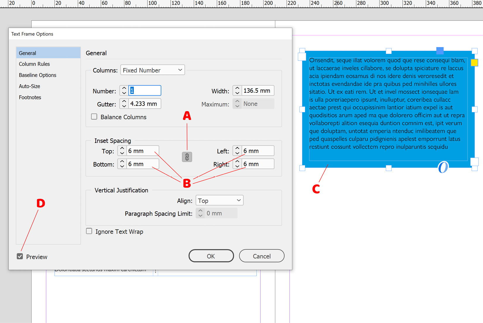 Figure 2.46: Changing inset spacing in Text Frame Options