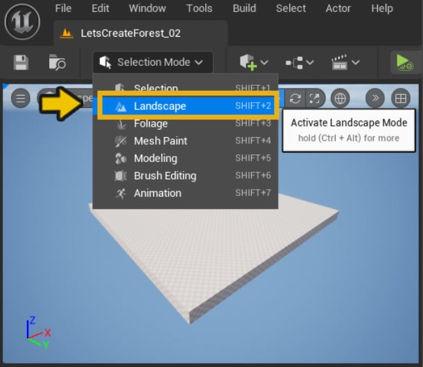 Figure 2.14 – Selecting the Landscape tool