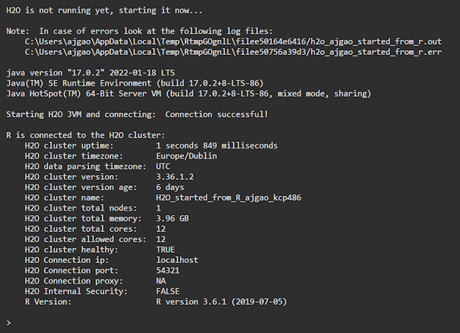 Figure 1.2 – H2O execution using R
