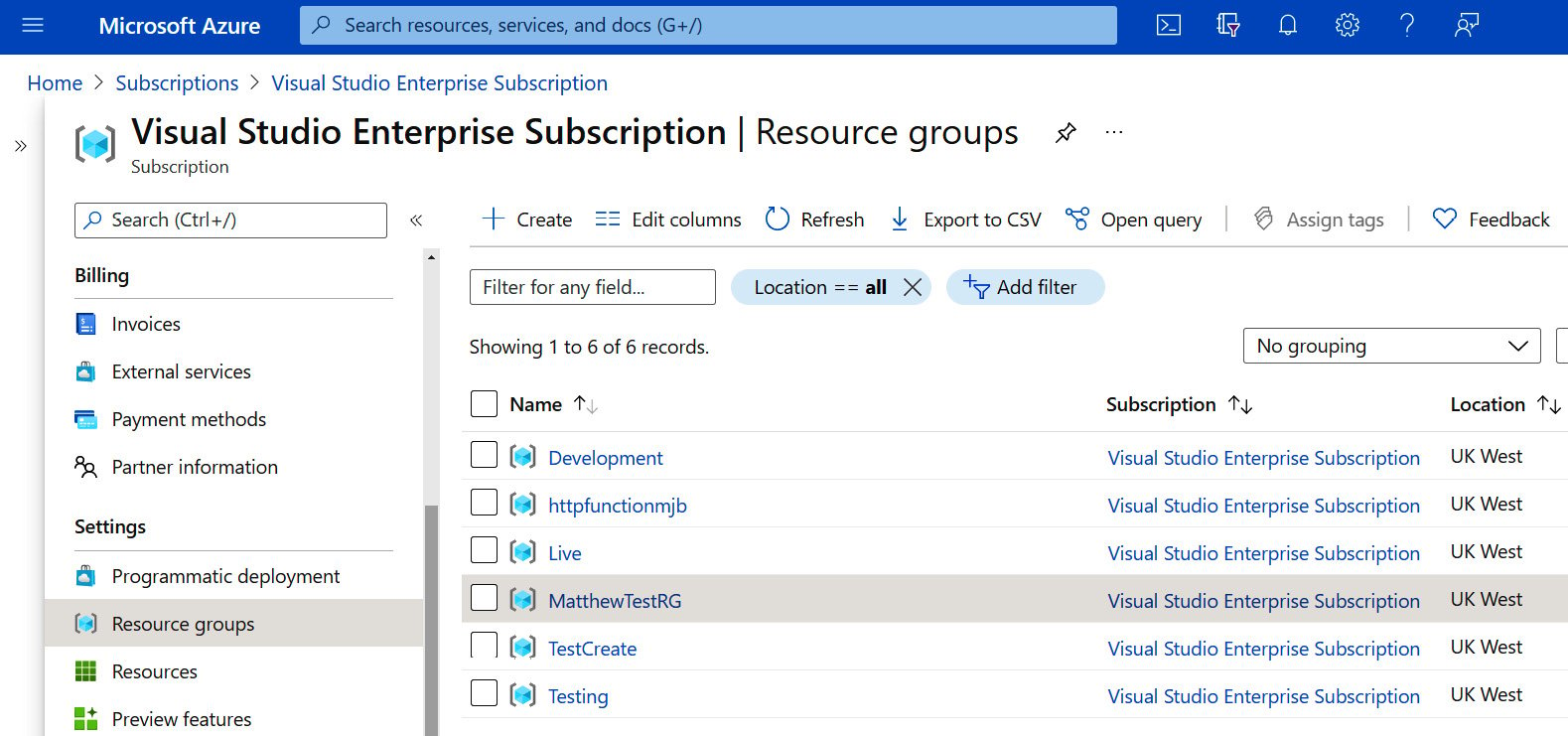 Figure 1.7 – Resource groups in my subscription
