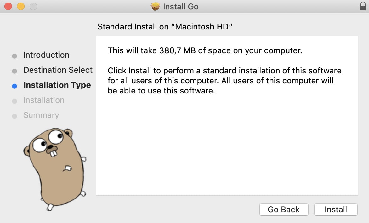 Figure 1.9 – Installing Go on MacOS
