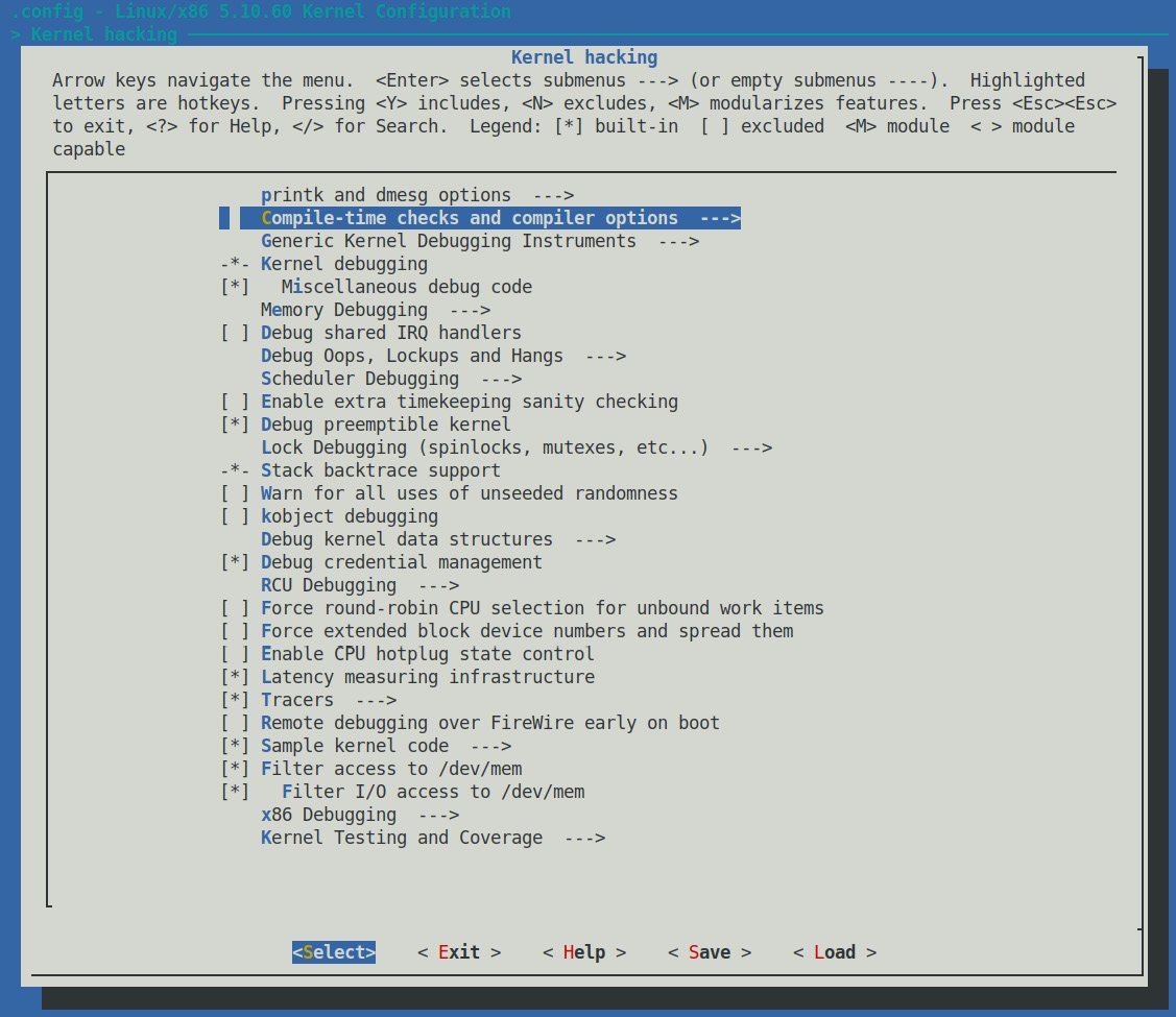 Figure 1.5 – Screenshot: make menuconfig / Kernel hacking – the majority of kernel debug options live here
