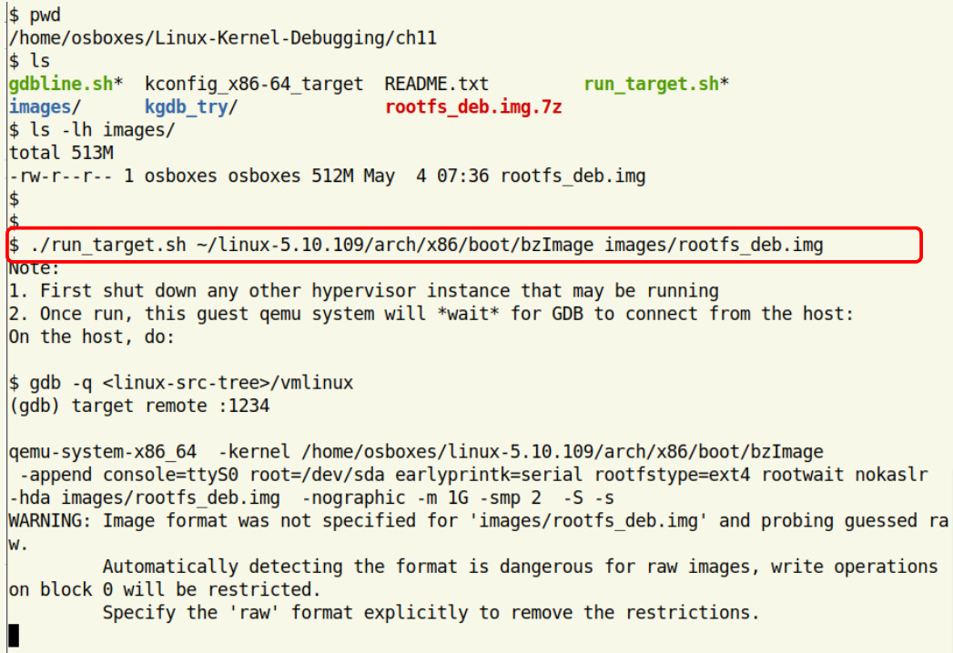 Figure 11.9 – Target kernel waiting for the remote GDB client to connect to it
