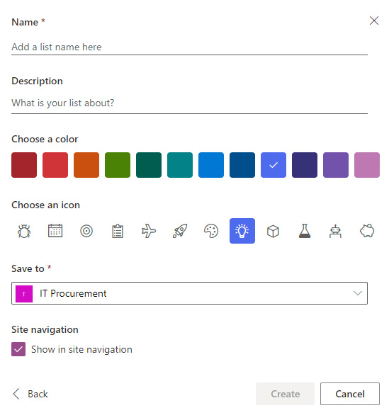 Figure 2.2 – Setting up a new blank list