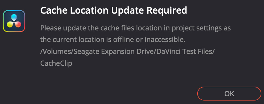 Figure 1.2: Cache files warning message