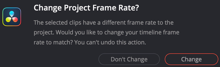 Figure 1.7: The Project Frame Rate pop-up message