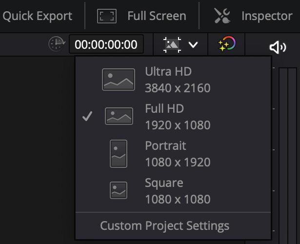 Figure 1.16: Timeline Resolution drop-down menu