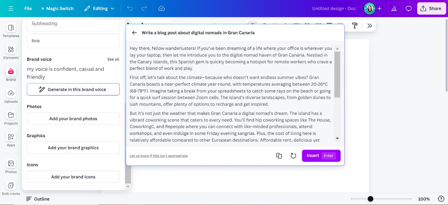 Figure 1.9: Canva’s brand voice result