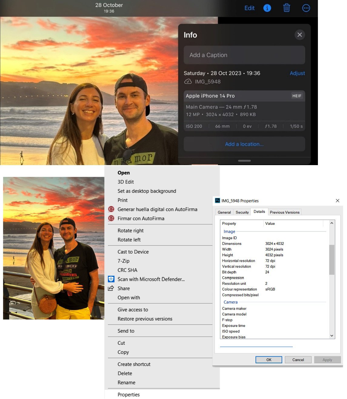 Figure 1.16: Image information on Mac (top) and Windows (bottom)