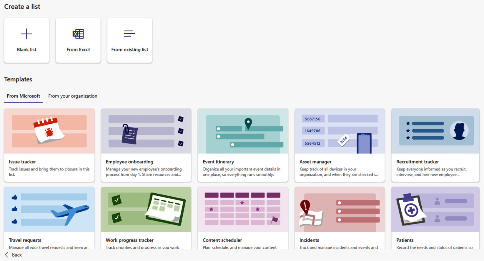 Figure 1.2 – Various list options through the Microsoft Lists app