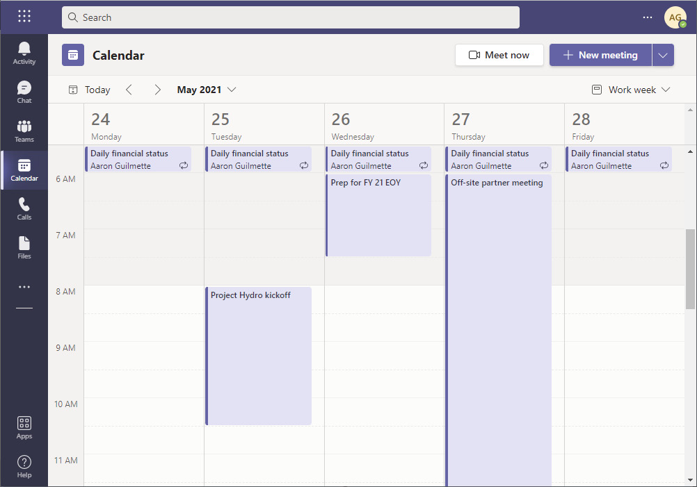 Figure 1.8 – Teams Calendar view
